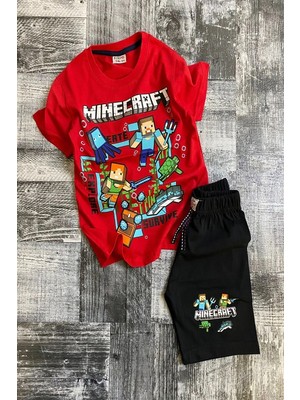 Koçak Kids Blok Oyun Desenli Kırmızı Renk Erkek Çocuk Şortlu Takım
