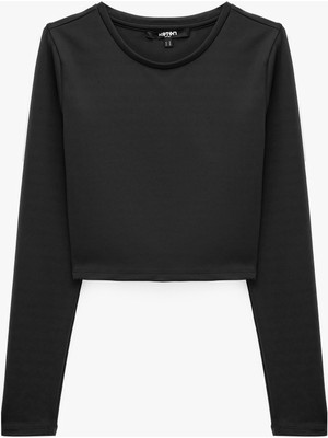 Koton Slim Fit Bisiklet Yaka Uzun Kollu Crop Spor Tişört