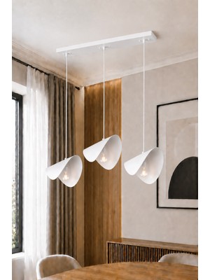 Avizade Eterna Beyaz Metal 3'lü Sıralı Sarkıt Avize – Modern Yemek Masası Avizesi - Yaprak Tasarımlı Modern Salon ve Mutfak Aydınlatması