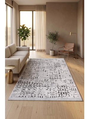 Halı Special Vera Gri Kaymaz Taban Geometrik Pamuklu Yıkanabilir Salon Mutfak Oturma Odası Modern Kilim