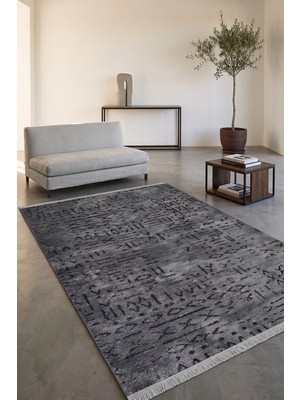 Halı Special Vera Antrasit  Kaymaz Taban Geometrik Pamuklu Yıkanabilir Salon Mutfak Oturma Odası Modern Kilim