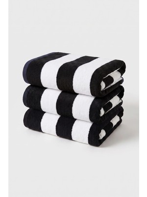 Xjim 3'lü %100 Pamuk Büyük Boy Yumuşak Hızlı Kuruyan Çizgili Plaj Deniz Banyo Havlusu Unisex 75X150