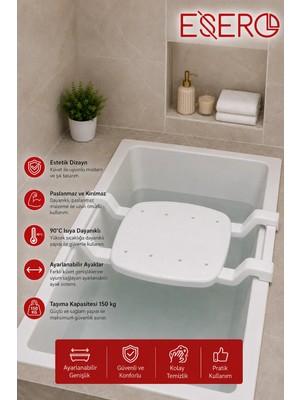 Esero Ayarlanabilir Küvet Oturağı 59X28X14 cm – Paslanmaz, 150 kg Taşıma Kapasiteli Banyo Oturma Sehpası