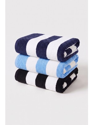 Xjim 3'lü %100 Pamuk Büyük Boy Yumuşak Hızlı Kuruyan Çizgili Plaj Deniz Banyo Havlusu Unisex 75X150
