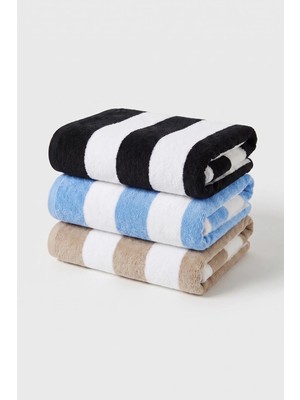 Xjim 3'lü %100 Pamuk Büyük Boy Yumuşak Hızlı Kuruyan Çizgili Plaj Deniz Banyo Havlusu Unisex 75X150