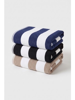 Xjim 3'lü %100 Pamuk Büyük Boy Yumuşak Hızlı Kuruyan Çizgili Plaj Deniz Banyo Havlusu Unisex 75X150