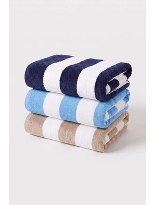 Xjim 3'lü %100 Pamuk Büyük Boy Yumuşak Hızlı Kuruyan Çizgili Plaj Deniz Banyo Havlusu Unisex 75X150