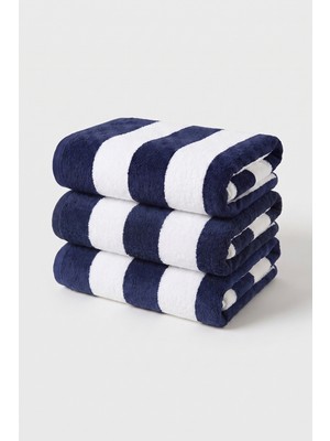 Xjim 3'lü %100 Pamuk Büyük Boy Yumuşak Hızlı Kuruyan Çizgili Plaj Deniz Banyo Havlusu Unisex 75X150