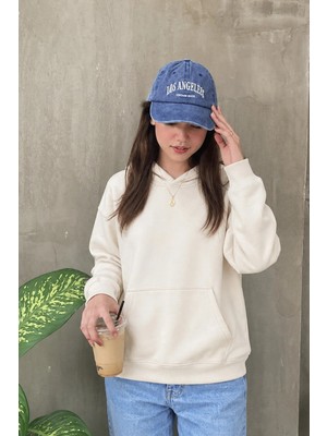 Borboleta Home Ekru Oversize Hoodie %100 Pamuk 3 Iplik Şardonsuz Baskıya Uygun Unisex Kapüşonlu Sweatshirt