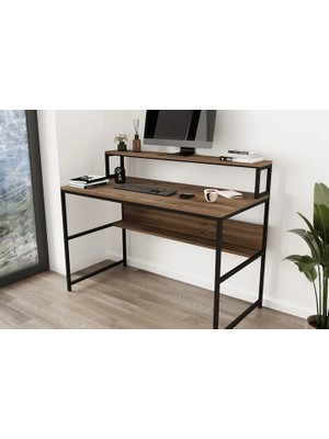 Vivense Trendy Monitör Raflı Çalışma Masası, Kahverengi
