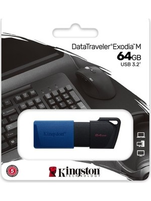 TeknoKapsül Kingston DTXM-64GB 64GB Usb3.2 Gen 1 Datatraveler Exodia M (Black + Blue) Flash