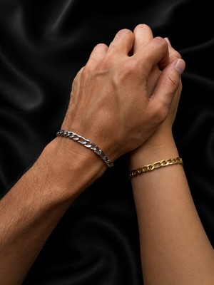Adata Jewelry Çelik Ince Ezme Çift Kombin Bilekliği Kadın / Erkek Gold / Gümüş Uzatma Zincirli