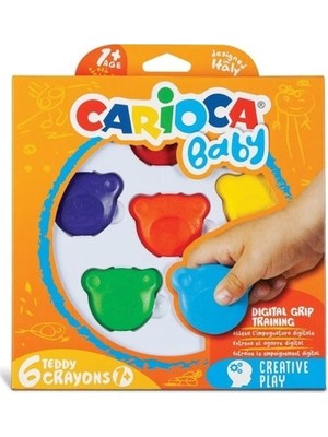 TeknoKapsül Carioca Teddy Şekilli Kirletmeyen Mum Boya Bebek Cryayons 6 Lı Set