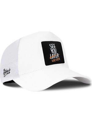BlackBörk See You Later Never Logolu Beyaz Trucker Şapka