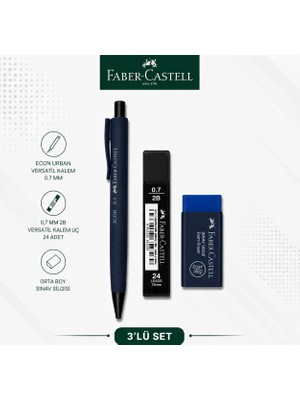 Danacı Kırtasiye Faber-Castell Econ Urban 0,7 Lacivert Versatil Kalem+0,7 Uç+Orta Boy Sınav Silgisi