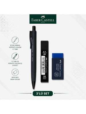 Danacı Kırtasiye Faber-Castell Econ Urban 0,7 Siyah Versatil Kalem+0,7 Uç+Orta Boy Sınav Silgisi