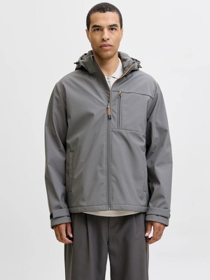 Jack & Jones Gri Erkek Mont 12279288_JJTHATCHER Softshell Hood