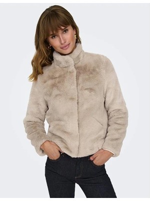 Only Onlnewvıda Bej Renkli Kadın Faux Fur Ceket Uzun Kollu Dik Yaka Günlük Stil
