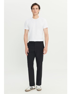 Regular Fit Normal Kesim Lastik Bel Detaylı Siyah Chino Pantolon