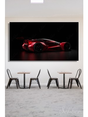 Şehber Kanvas Tablo Panoramik Yatay Tekli Ev Kafe Ofis Ultra Fütüristik Kırmızı Hypercar Konsepti 2380