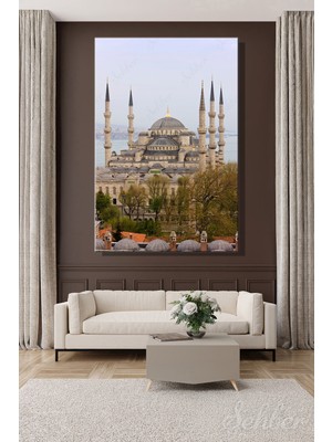 Şehber Dekoratif Dikey Kanvas Tablo Tekli Ev Kafe Ofis Sultan Ahmet Camii Mavi Cami Manzara 2383