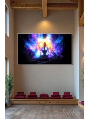 Şehber Panoramik Kanvas Tablo Yatay Tekli  Yogo Meditasyon Lotus Oturuşu Çakra Nirvana Illüstrasyon 2397
