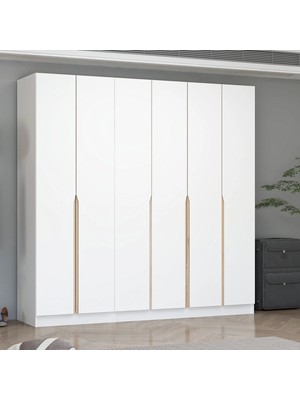 Minar Alin 6 Kapaklı 2 Gizli Çekmeceli Gardırop - Elbise Dolabı - J Soft Kulp - Beyaz