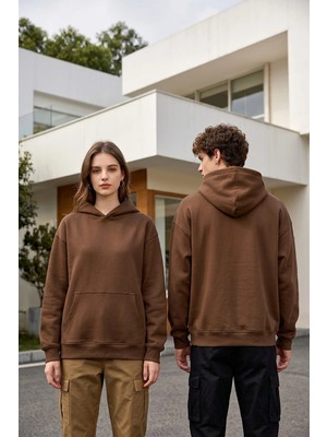 Borboleta Home Kahverengi Oversize Hoodie %100 Pamuk 3 Iplik Şardonsuz Baskıya Uygun Unisex Kapüşonlu Sweatshirt