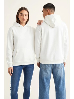 Borboleta Home Beyaz Regular Kapüşonlu Sweatshirt %70 Pamuk 3 Iplik Şardonlu Unisex Baskıya Uygun Sweat