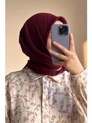 Ande Tesettür Biyeli Müslin Eşarp - Bordo/ Bej
