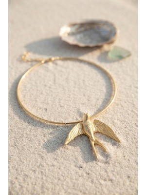 Dxayn Kırlangıç Model Gold Renk Choker Kadın Kolye