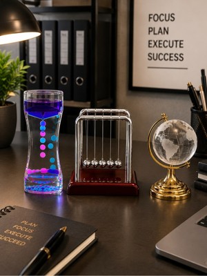 Home Dekor Hediye 3'lü Set Iş Ofis Hediyesi Zarif Dekoratif Newton Sarkaç Kristal Gold Dünya küre Damla Sıvı Kum Saati