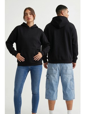 Borboleta Home Siyah Regular Kapüşonlu Sweatshirt %70 Pamuk 3 Iplik Şardonlu Unisex Baskıya Uygun Sweat