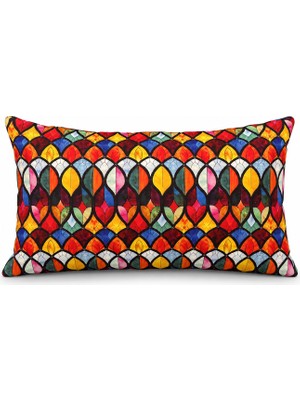 NB Tex Renkli Mozaik Desenli Dikdörtgen Çift Taraf Dijital Baskı Dekoratif Kırlent Yastık 50X30 cm