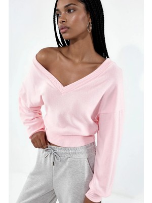 Hiccup Kadınlar Busem Kadın Kısa V Yaka Sweatshirt Allık Pembe