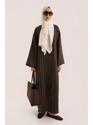 HE-QA Kontrast Dikişli Abaya Acı Kahve