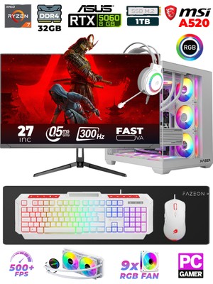 Xaser Sword X55 R7-5700X 32GB Ram /1TB M.2 SSD/ASUS 8GB RTX5060/ 27" 300Hz Sıvı soğutmalı Masaüstü Oyuncu Bilgisayarı