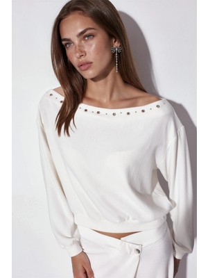 Hiccup Kadınlar Busem Kadın Bisiklet Yaka Polar Sweatshirt Beyaz