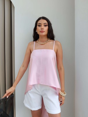 Esra Helvacı Arka Bağcıklı Asimetrik Saten Bluz