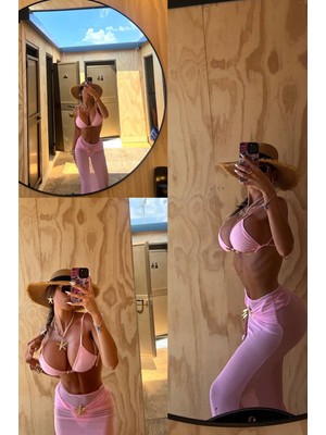 BMD Yıldız Detay Üçlü Brazilian Bikini Set - Pembe