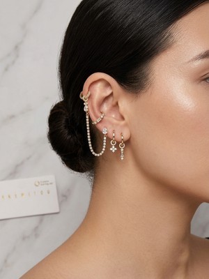 Yakemiyou Mia Donna Yakémıyou Gold Su Yolu Zincirli ve Damla Taşlı 6lı Küpe Seti