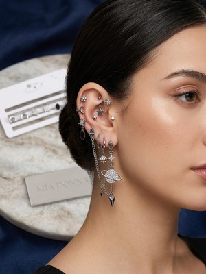 Mia Donna Jewelry Mia Donna 14K Gezegen Galaksi Çoklu Küpe Seti