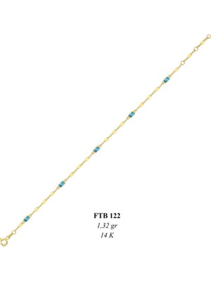 14 Ayar 5 Taşlı Baget  Aqua  Bileklik 1.32GR