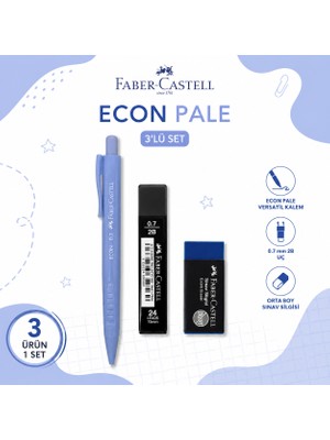 Danacı Kırtasiye Faber-Castell Econ Pale 0,7 Mavi Versatil Kalem+0,7 Uç+Orta Boy Sınav Silgisi