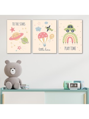 Tilki Dünyası 3'lü Çocuk Odası Kanvas Tablo Seti Model 15 - Bebek Odası Duvar Dekoru - Sevimli 3 Parça Tablo Dekorasyonu