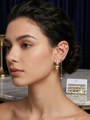 Mia Donna Jewelry Mia Donna 14K  Romantik 14LÜ Kelebek Bahçesi Küpe Seti