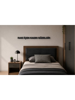 Boyutron Rakı Içen Kadın Güzeldir Modern 3D Baskı Dekoratif Duvar Yazısı Tablo - Mat Siyah - 5 cm Yükseklik