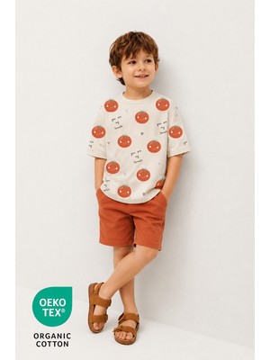 Luppinos %100 Pamuk Baskılı Bisiklet Yaka Çift Cepli Bebek-Çocuk Tshirt Şort Set