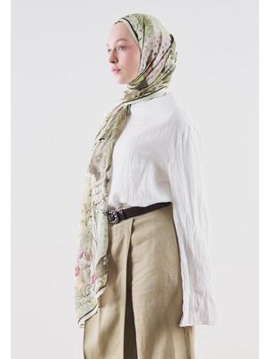 Fresh Scarfs Blooming Summer Desen Rami Viskon Şal Vizon