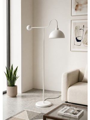 Avizade Arvena Beyaz Metal Lambader – Modern Minimalist Dekoratif Ayaklı Lambader – Metal Gövdeli Dekoratif Salon Lambası